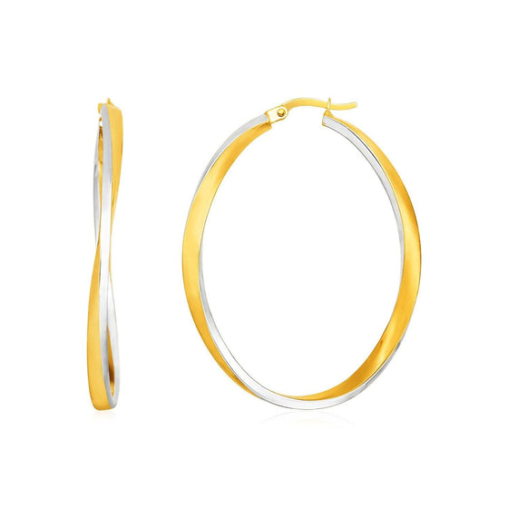 14k Two Tone Gold Twisted Oval Hoop Earrings