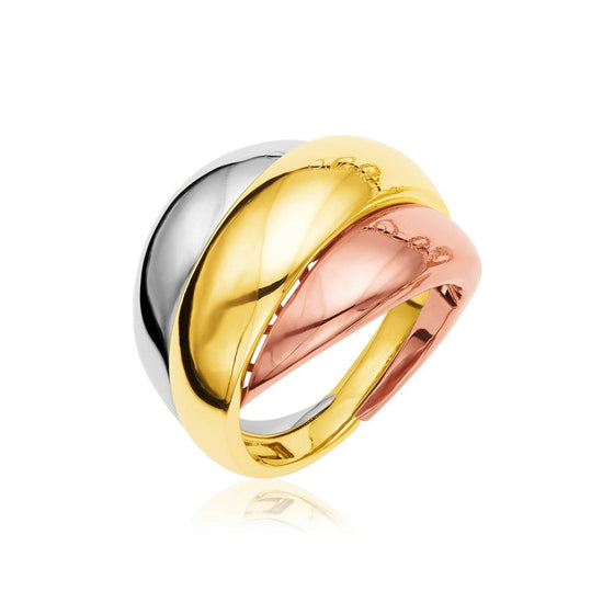 14k Tri Tone Gold Polished Dome Ring