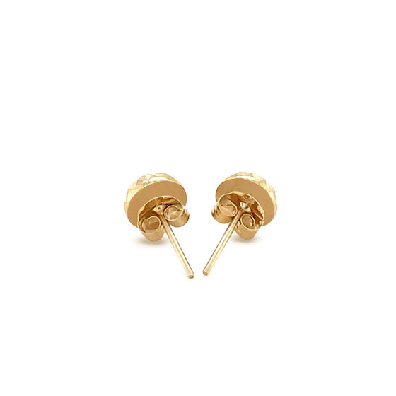14k Yellow Gold Textured Flat Style Stud Earrings