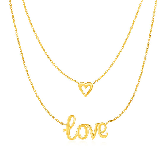Two Part Love and Heart Necklace in 10k Yellow Gold