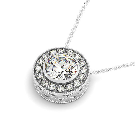 Diamond Halo Pendant with Center Bezel in 14k White Gold (5/8 cttw)