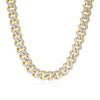 14k Two Tone Gold Miami Cuban Chain Necklace with White Pave