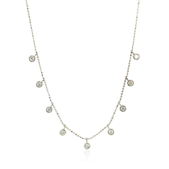 14k White Gold Necklace with Round Diamond Charms