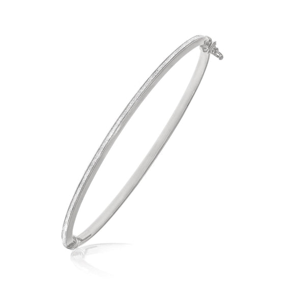 14k White Gold Thin Bangle with a Textured Center