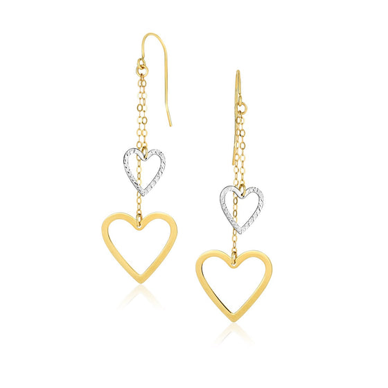 10k Two-Tone Gold Cutout Heart Chain Dangling Earrings - Diamond Designs