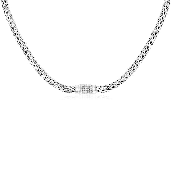 Sterling Silver Woven Necklace with White Sapphire Accents