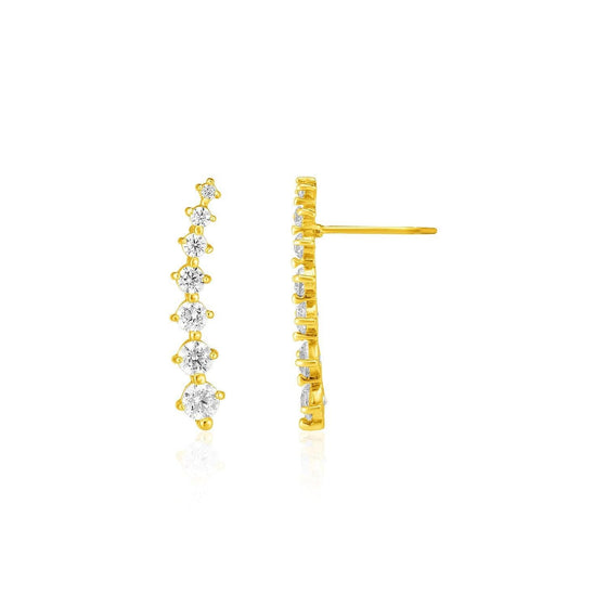 14k Yellow Gold Climber Post Earrings with Cubic Zirconias