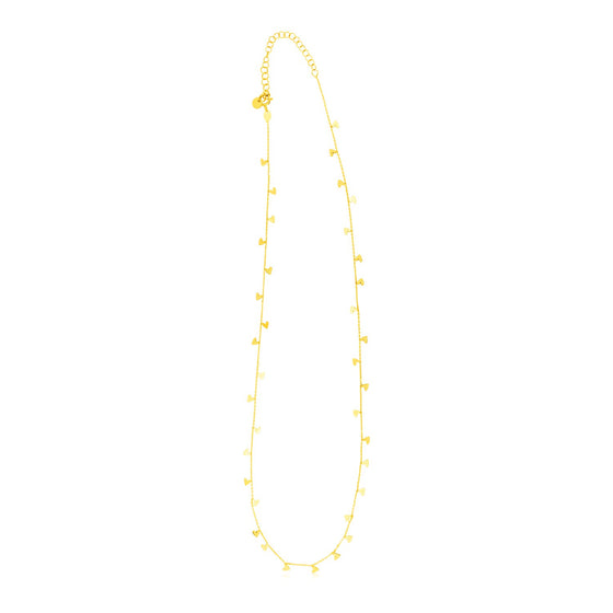 14K Yellow Gold Necklace with Dangling Hearts