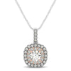 14k White And Rose Gold Cushion Shape Halo Diamond Pendant (1/2 cttw)