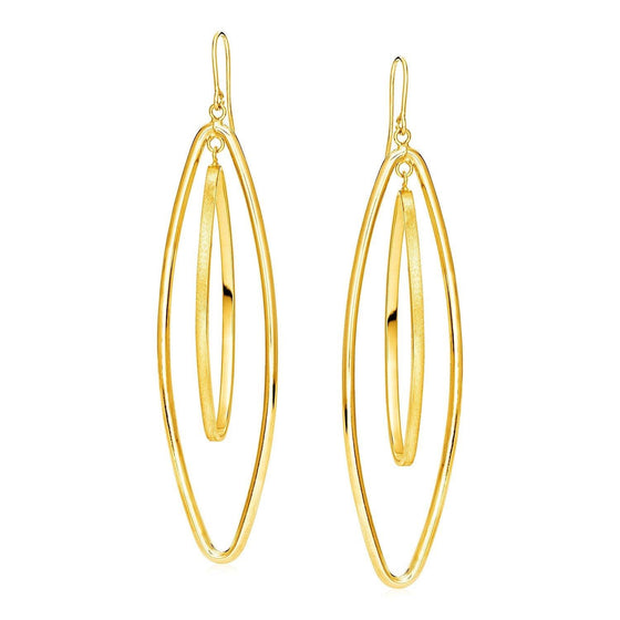 14k Yellow Gold Earrings with Two Elongated Marquise Dangles