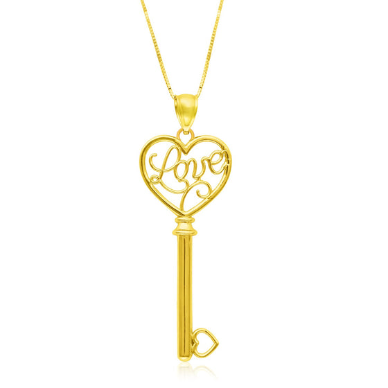 14k Yellow Gold Skeleton Key Style LOVE Pendant