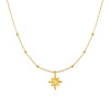 14k Yellow Gold Necklace with Eight Pointed Star and Beads