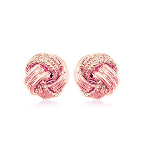 14k Rose Gold Love Knot with Ridge Texture Earrings