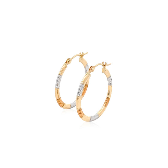 10k Tri-Color Gold Classic Hoop Earrings with Diamond Cut Details - Diamond Designs