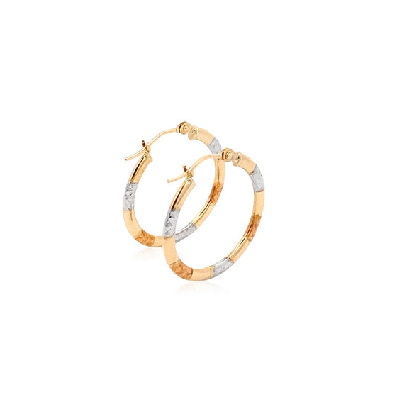 10k Tri-Color Gold Classic Hoop Earrings with Diamond Cut Details - Diamond Designs
