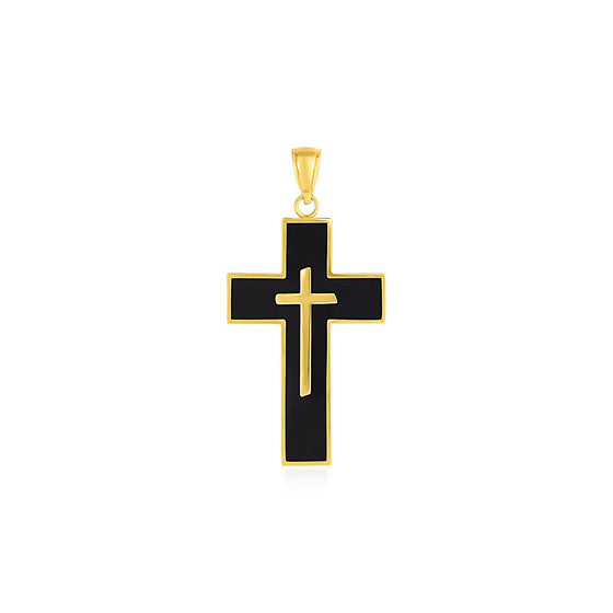 Cross Pendant with Black Enamel in 14k Yellow Gold