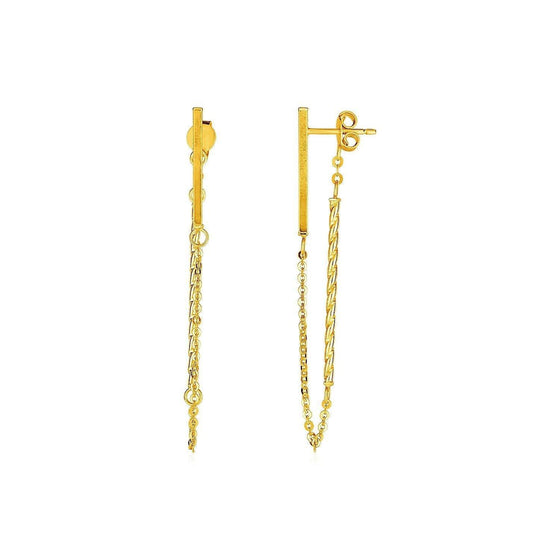 Yellow Gold Bar and Chain Dangle Earrings