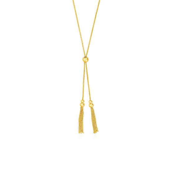 Adjustable Lariat Necklace with Chain Tassels in Yellow Gold