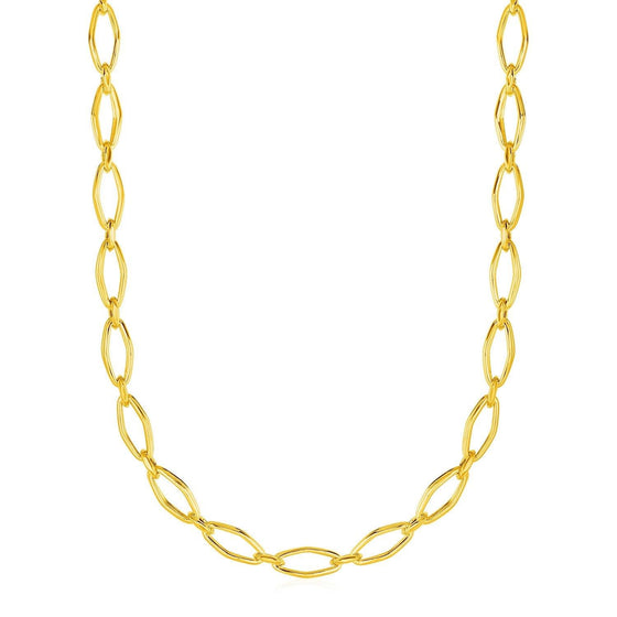 Polished Oval Marquise Link Necklace in Yellow Gold
