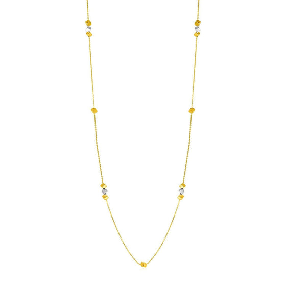 14k Two Tone Gold Station Necklace with Polished Cubes