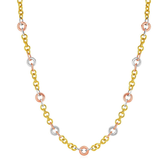 14k Tri Color Gold Link Necklace with Stations