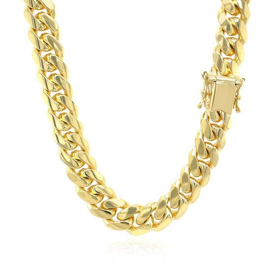 9.25mm 14k Yellow Gold Classic Miami Cuban Solid Chain