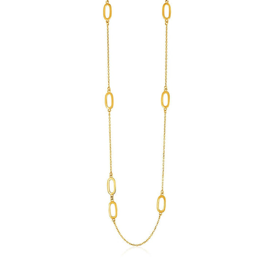 Yellow Gold Chain and Soft Rectangular Link Station Necklace