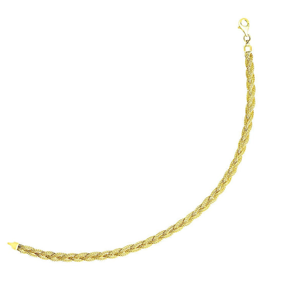 Yellow Gold Braided Style Fox Chain Bracelet
