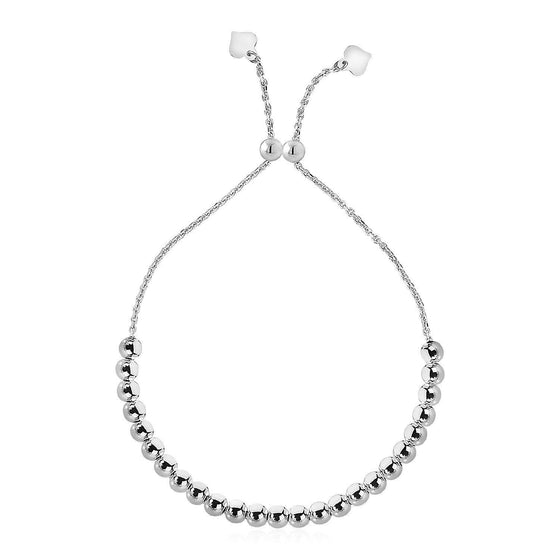 Adjustable Shiny Beaded Bracelet in Sterling Silver - Diamond Designs