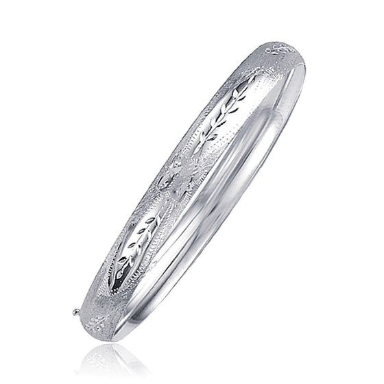 Classic Floral Carved Bangle in 14k White Gold (6.0mm) - Diamond Designs