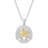 Designer Sterling Silver and 14k Yellow Gold Sand Dollar Pendant - Diamond Designs