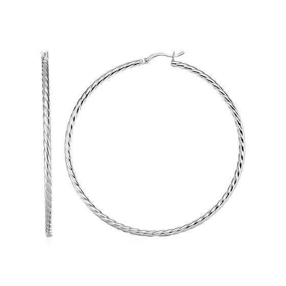 Hoop Earrings with Twist Texture in Sterling Silver - Diamond Designs