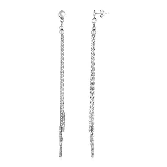 Long Chain Tassel and Textured Bar Drop Earrings in Sterling Silver - Diamond Designs