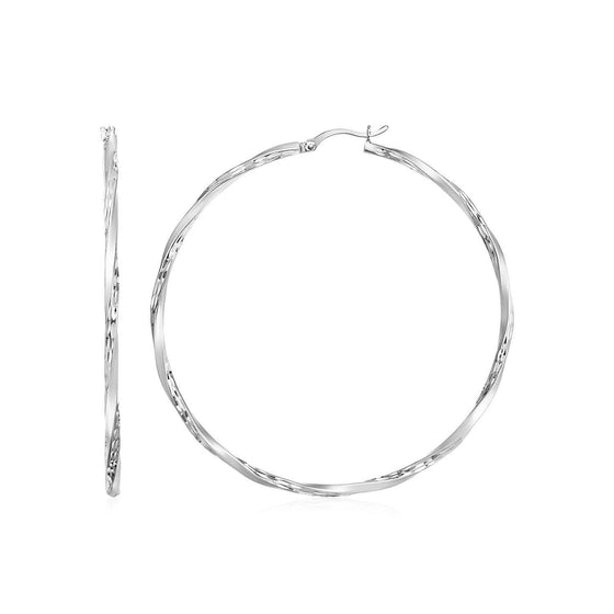 Matte and Textured Twisted Hoop Earrings in Sterling Silver - Diamond Designs