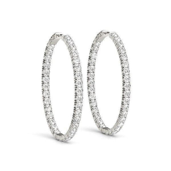 Oval Shape Two Sided Diamond Hoop Earrings in 14k White Gold (2 cttw) - Diamond Designs