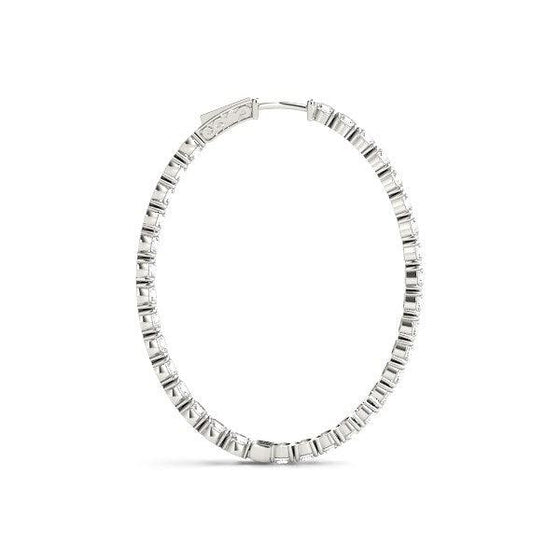 Oval Shape Two Sided Diamond Hoop Earrings in 14k White Gold (2 cttw) - Diamond Designs