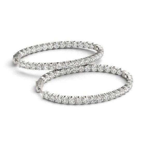 Oval Shape Two Sided Diamond Hoop Earrings in 14k White Gold (2 cttw) - Diamond Designs