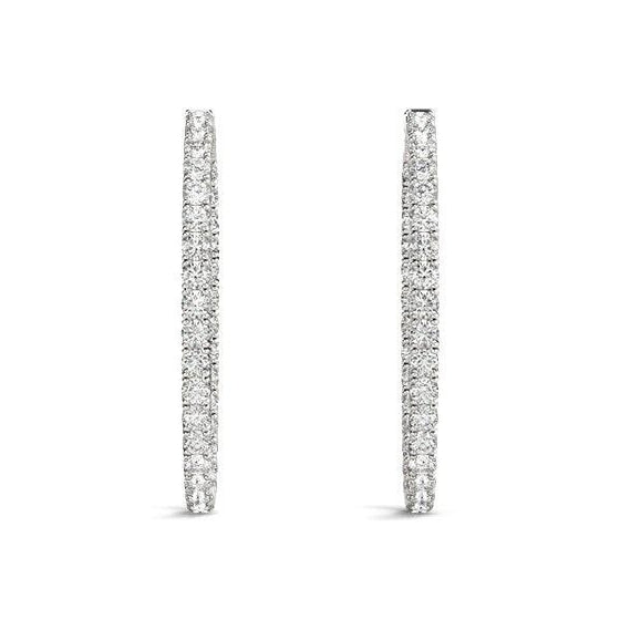 Oval Shape Two Sided Diamond Hoop Earrings in 14k White Gold (2 cttw) - Diamond Designs