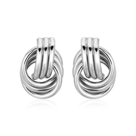 Polished Love Knot Earrings with Interlocking Rings in Sterling Silver - Diamond Designs