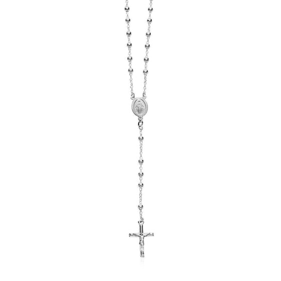 Polished Rosary Chain and Bead Necklace in Sterling Silver - Diamond Designs