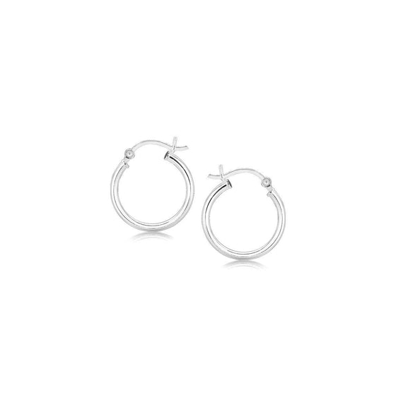 Polished Sterling Silver and Rhodium Plated Hoop Earrings (15mm) - Diamond Designs