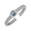 Popcorn Texture Cuff Bangle with Blue Topaz and Diamonds in Sterling Silver - Diamond Designs
