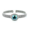 Popcorn Texture Cuff Bangle with Blue Topaz and Diamonds in Sterling Silver - Diamond Designs