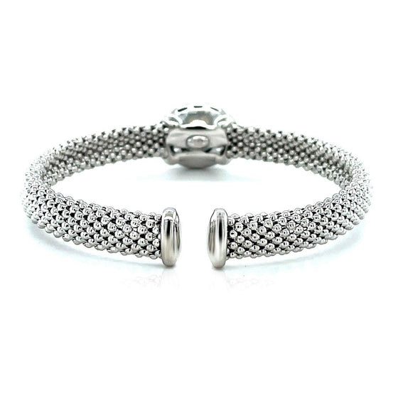 Popcorn Texture Cuff Bangle with Blue Topaz and Diamonds in Sterling Silver - Diamond Designs