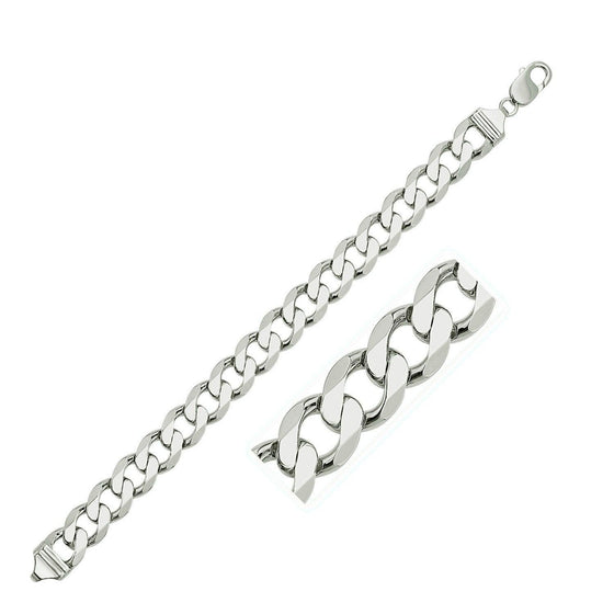 Rhodium Plated 11.6mm Sterling Silver Curb Style Bracelet - Diamond Designs