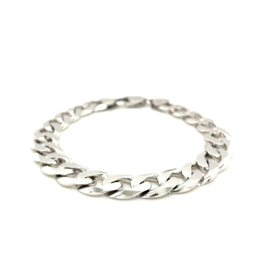 Rhodium Plated 11.6mm Sterling Silver Curb Style Bracelet - Diamond Designs