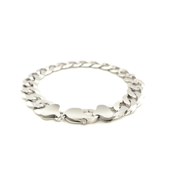 Rhodium Plated 11.6mm Sterling Silver Curb Style Bracelet - Diamond Designs