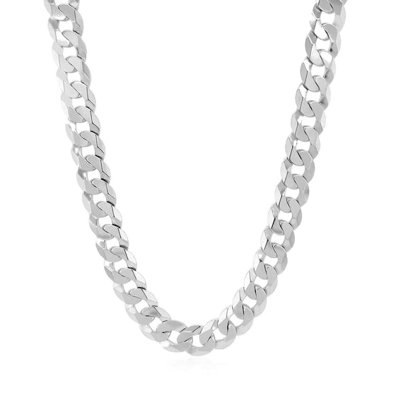 Rhodium Plated 7.2mm Sterling Silver Curb Style Chain - Diamond Designs