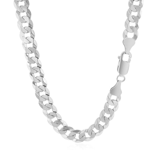 Rhodium Plated 7.2mm Sterling Silver Curb Style Chain - Diamond Designs
