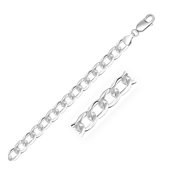 Rhodium Plated 7.9mm Sterling Silver Curb Style Bracelet - Diamond Designs